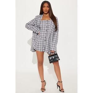 Check The Fax Blazer Romper Set - Grey/combo - Brown-combo - Size XS